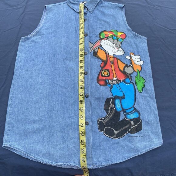 Vintage Looney Tunes Bugs Bunny Sleeveless Denim Top Tank Top sz small - Picture 4 of 5
